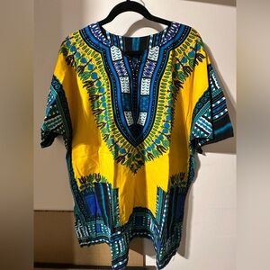 Vintage -Vibrant Yellow and Blue Dashiki Top - unisex